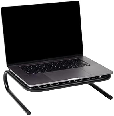 Mind Reader Monitor Stand, Ventilated Laptop Riser, Desktop Organizer, Metal, 14.5" L x 11.25" W x 4.25" H, Black (Pack 