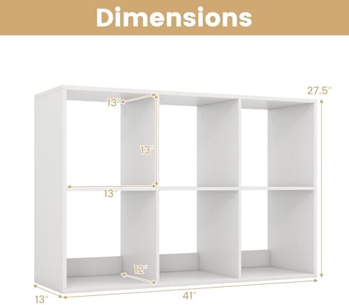 6 Cube Storage Organizer, 2 Tier Floor Standing Bookcase with Anti-Toppling Kits, Wooden Open Display Shelf for Living R