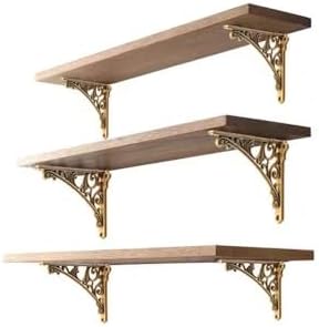 Decorative Shelf Bracket 12 inch Antique Brass Brackets for Shelving Solid Heavy Duty Vintage DIY Projects Hardware Incl