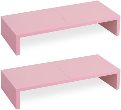 TEAMIX 2 Pack Pink Monitor Riser-20L inch, Cute Monitor Stand for Desk, Wood Sturdy TV/Screen/PC/Printer/Laptop Riser, C