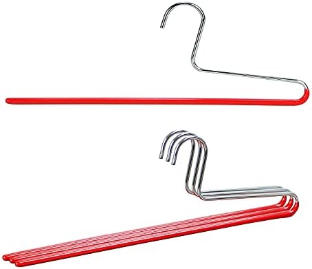 Mawa by Reston Lloyd Trouser Series Non-Slip Space-Saving Clothes Hanger with Single Rod for Pants, Style KH/1, Set of 4, Red