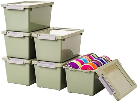 IRIS USA Storage Bins with Lids |Made in USA| 4 Qt - (6-Pack) - Sage Green