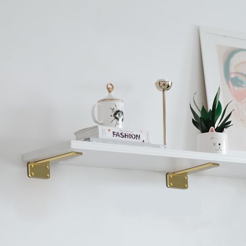 Floating Shelf Brackets Upgraded, 8 inch, Gold Heavy Duty Iron Shelf Brackets, Industrial Modern Floating Shelf Support 