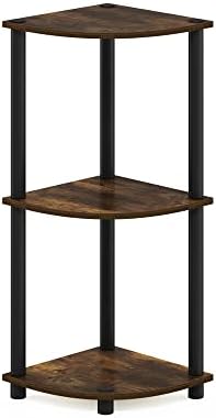 Furinno TURN-N-TUBE Corner Shelf, 3-Tier Corner Bookshelf, Display Storage Shelves with Open Shelves, for Organization a