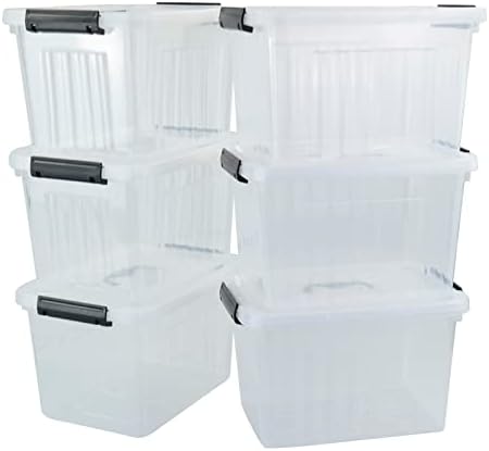 10 L Plastic Clear Storage Box, Plastic Latching Box with Lid, 6-PACK