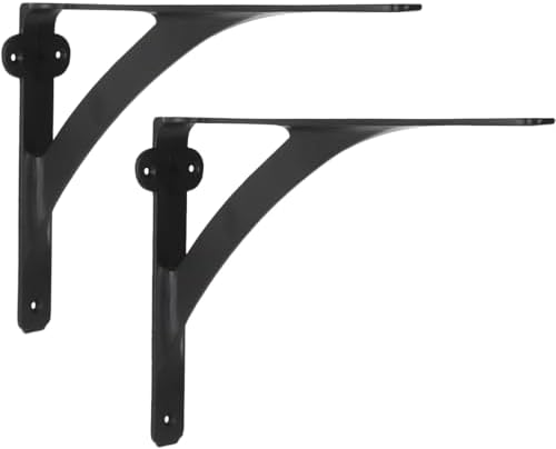 A29 Iron Wall Shelf Brackets, 7.38 x 9.88 in, Black Powder Coat, Set of 2