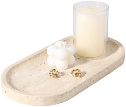 Koville Natural Marble Tray for Bathroom Counter, 10" x 5" Travertine Marble Storage Trays for Perfume, Cosmetics, Jewel