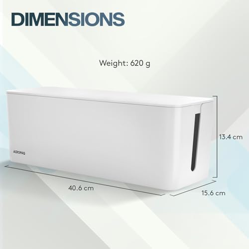 ACROPAQ Cable tidy box - Keep your cable tidy, Large (41 x 13 x 16 cm), Waterproof, Non-slip - Cable management box, Cab