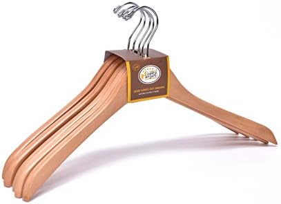 Quality Wooden Curved Coat and Suit Hangers - Smooth Solid Wood Pants Hangers With Swivel Hook for Coats, Jackets (Natural, 5)