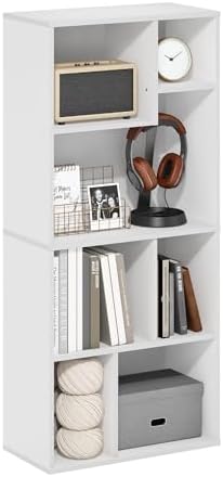 Furinno DALY Book Shelf, 7-Cube Bookshelf, Cube Storage Organizer Bookcase with Irregular Compartments, 9.4 x 18.9 x 42.