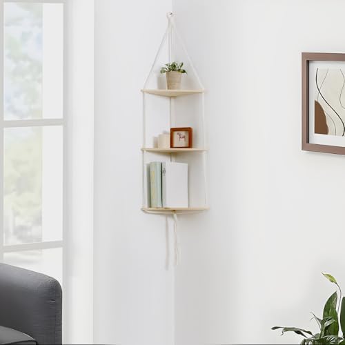 Artilady Corner Shelves Macrame Wall Hanging, 3 Tier Boho Storage