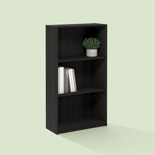 Hagen 3-Tier Bookshelf, 40 Inch Tall Bookcase, for Home Office, Study, Living Room, Dark Charcoal