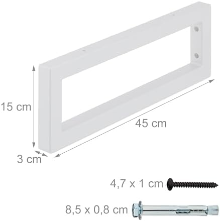 Relaxdays Wall Bracket, Set of 2, 45 cm, Steel, Shelf Brackets for Washbasin & Wall Shelf, Rectangular Shelf Console, Wh