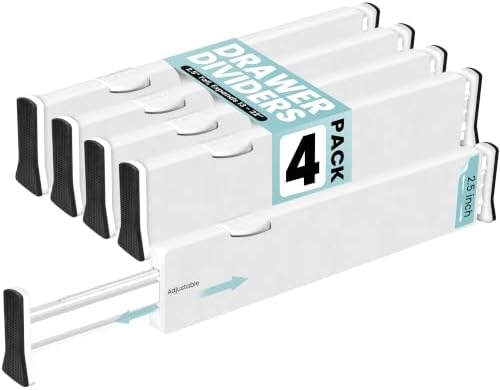 RAPTUROUS White Expandable Drawer Dividers (2.5" Tall, 13"-22" Long, 4 Pack - White)