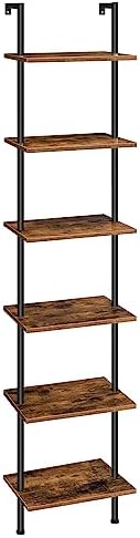 HOOBRO DIY Ladder Shelf, 6-Tier Wooden Wall Mounted Bookshelf, Narrow Bookcase, Display Shelf, Storage Rack, Plant Stand