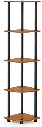 Furinno TURN-N-TUBE Corner Shelf, 5-Tier Corner Bookshelf, Open Storage Shelves, for Organization and Storage, Living Ro