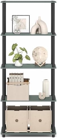 Furinno Turn-N-Tube Storage Shelves, 5-Tier Book Shelf, Corner Shelf, Toolless Open Shelves, for Organization and Storag