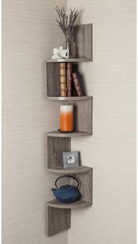 Danya B. XF11035OK Large Rustic Decorative 5-Tier Corner Floating Wall Mount Display Shelving Unit - Oak