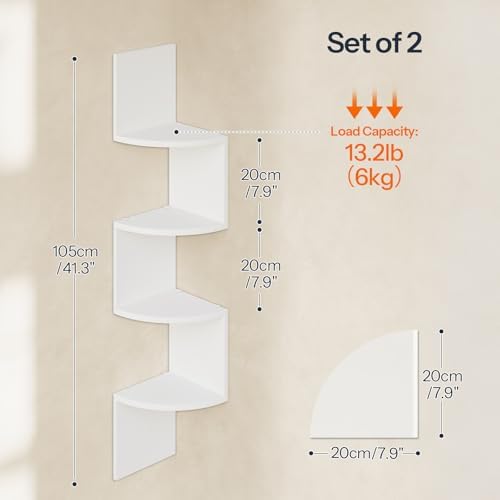 HOOBRO Corner Shelf Wall-Mounted, Set of 2 Floating Corner Shelves for Wall