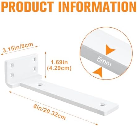 White Floating Shelf Brackets 8 inch 8 Pack L Brackets for Floating Shelves Metal Heavy Duty Shelf Bracket for DIY Shelv