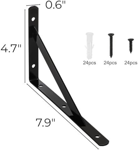 Hiceeden 12 Pack Heavy Duty Shelf Brackets, 8 in x 5 in Wall Mount Steel L Shelf Bracket, Angle Brackets for Floating Sh