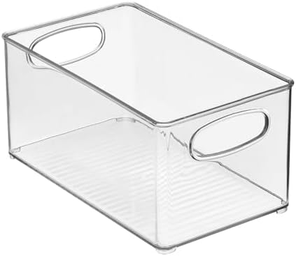 mDesign Plastic Home Office Organizer - Basket Storage Holder Bin with Handles for Desk, Cupboard, Cabinet, or Rolling Cart Shelves - Holds Notebooks, Files - Ligne Collection - 4 Pack - Clear