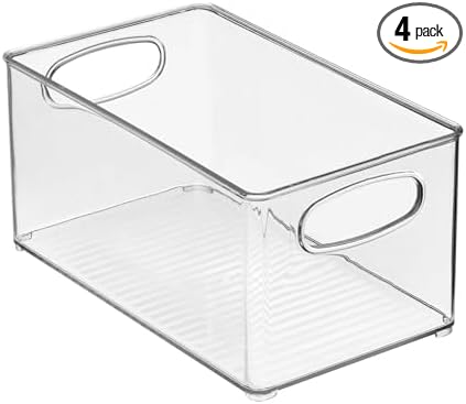 mDesign Plastic Kitchen Organizer - Storage Holder Bin with Handles for Pantry, Cupboard, Cabinet, Fridge/Freezer, Shelves, Counter - Holds Canned Food, Snacks - Ligne Collection - 4 Pack - Clear