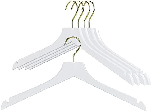 MAWA by Reston Lloyd, European Wooden Hanger, Beech Wood Straight Hanger with Shoulder Notches, Rotating Gold Hook, Whit