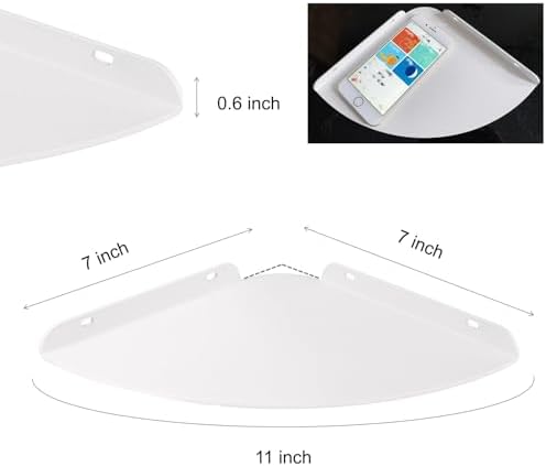 Small Wall Mounted Floating Corner Shelves 7 inch Metal Shelf Corner Shelf for Wall Storage, for Speaker, Cable Box (Whi