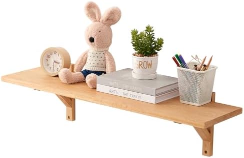 Floating Shelves Oak 32 inches Natural Wood Wall Shelf Wall Mounted Rustic Floating Shelf with Brackets for Bedroom Livi