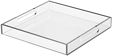 NIUBEE Acrylic Serving Tray 10x10 Inches -Spill Proof- Clear Decorative Tray Organiser for Ottoman Coffee Table Countert