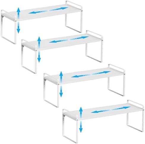 15.5 to 25.5 Inch Kitchen Cabinet Shelf Organizers, Adjustable Kitchen Counter Shelf Organizer, Set of 4 Expandable Coun