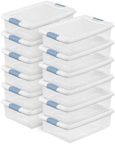 Sterilite Latching Box with Lids for Home and Office, 32 Quart, 12-Pack