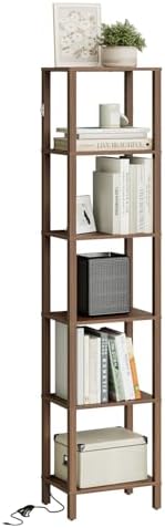Open Book Shelf with LED Lights, 6 Tier Tall Bookshelf, Freestanding Shelf Narrow Bookcase with Open Shelves, 14.57" x 1