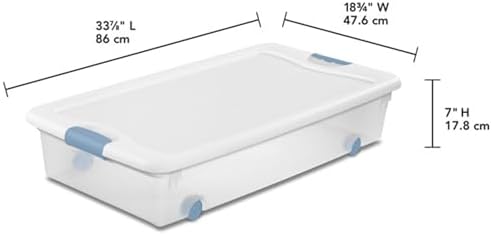 Sterilite 8-Pack Wheeled Latching Box, Plastic Under Bed Storage Bins with Lids, 56 Quart - Large Clear Stackable Tote O