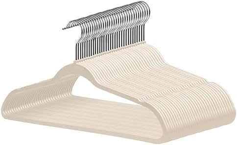 Quality Hangers 50 Pack Slim Plastic Hangers for Clothes - 16.5" Won't Crease Your Clothes, Heavy Duty Non-Velvet Ivory/Beige Hangers 360° Swivel Chrome Hook Non Slip Notches Dresses Coats Shirts