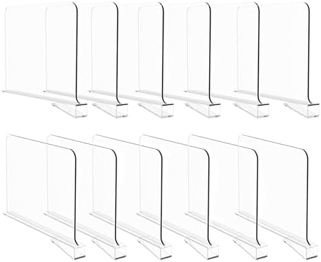 Acrylic Shelf Dividers for Closet Organization, Closet Shelf Organizer Closet Separator for Wood Shelves Clear Shelf Dividers for Closets (12 Pack)