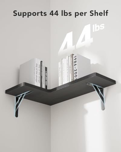 Amada Corner Floating Shelves, Paulownia Wood, Set of 4, Black