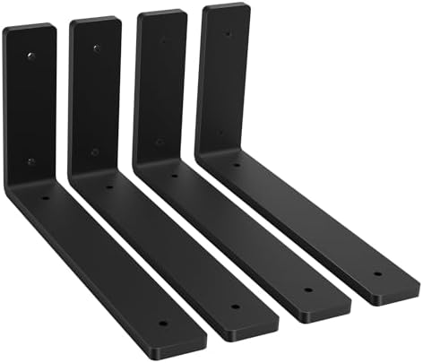 Heavy Duty Shelf Brackets, 4 Pack 6 Inch Black L Metal Shelving Brackets, 5mm Thick Rustic Shelf Support Bracket for DIY