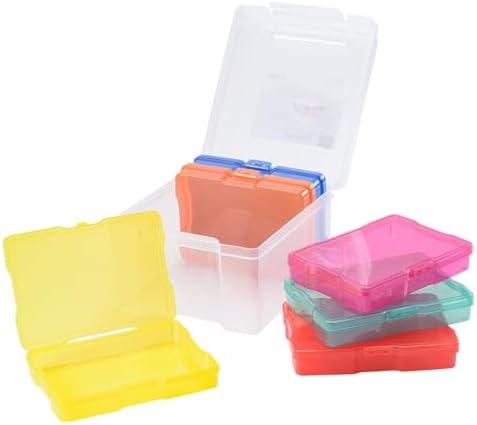Vaessen Creative Storage Lid and 6 Small Colourful Tins Plastic Sorting Box for Storing Craft Accessories, Photos and Ot