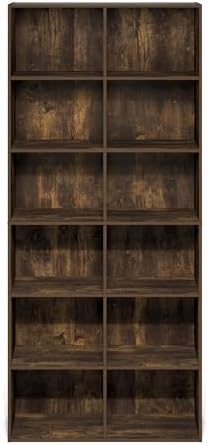 Furinno Basic Book Shelf, 12-Cube Bookshelf, Bookcase with Open Shelf, Cube Storage Organizer, 12 x 32 x 71, for Living 