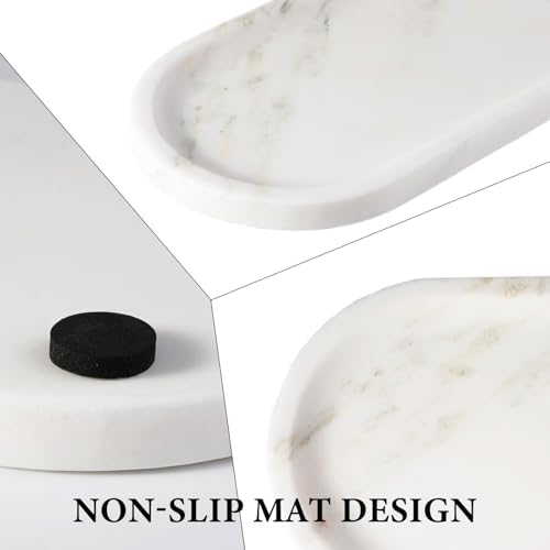 Koville Natural Marble Tray for Bathroom Countertop, Marble Storage Trays for Perfume, Cosmetics, Jewelry, Vanity Tray S
