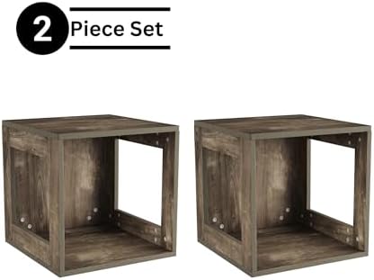 Lavish Home Side Table with Storage - Set of 2 Minimalist Modern Nightstand or End Table with Open Sides - Stackable Mod