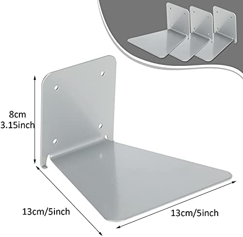 Jetec 6 Pack Invisible Bookshelf Wall Mounted Metal Heavy Duty, Silver Grey