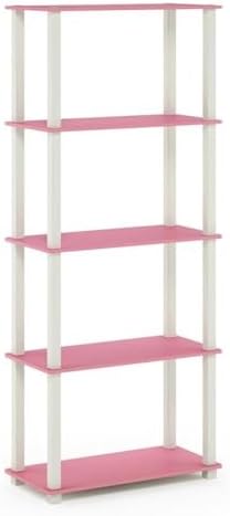 Furinno Turn-N-Tube 5-Tier Multipurpose Shelf / Display Rack / Storage Shelf / Bookshelf, Square Tubes, Pink/White