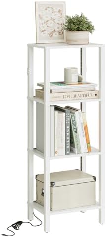 Open Book Shelf with LED Lights, 4 Tier Small Bookshelf, Narrow Freestanding Shelf Bookcase with Open Shelves, 14.96" x 