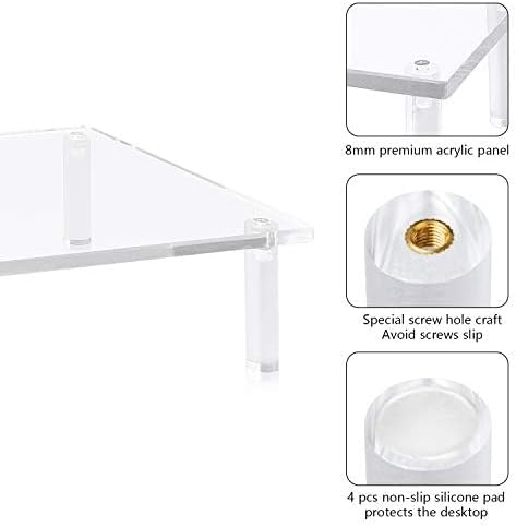 YestBuy Acrylic Monitor Stand Riser, Clear Computer Stand for Laptop, iMac, Pc, Printer, Desktop Ergonomic, Desk Riser W