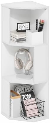 Furinno ECON Corner Shelf, 3-Tier Corner Book Shelf, Standing Storage Shelves, Cube Display Rack, Bookshelf, for Organiz