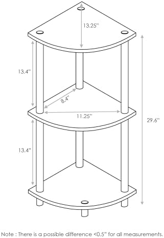3-Tier Corner Shelf, Display Storage Shelves with Open Shelves, Corner Bookshelf for Organization and Storage, Home Offi
