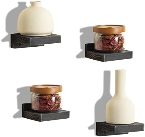 Freezing point Small Floating Shelf for Wall Set of 4 Natural Wood 4Inch Mini Wall Shelves Decor Plant Display Collectib